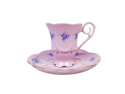 Karolína, kávový šálek s podšálkem, růžový porcelán