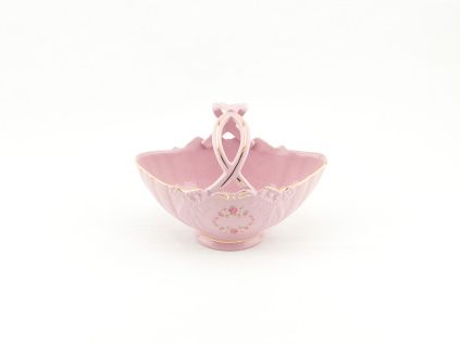Košík na bonbony 18 cm, růžový porcelán, kytičky, Leander