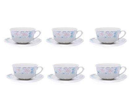 Rose, šálky a podšálky čajové, 225 ml, růžičky, český porcelán, Thun, 6 ks