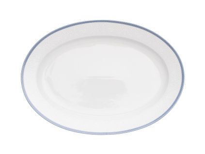 Mísa oválná, český porcelán, 36 cm, bílá krajka, modrý lem, Thun