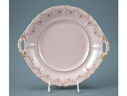 Sonáta, talíř koláčový, 27 cm, růžový porcelán, kytičky, Leander