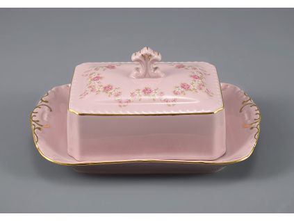 Máslenka, růžový porcelán, 0,25 Kg, kytičky, Lender