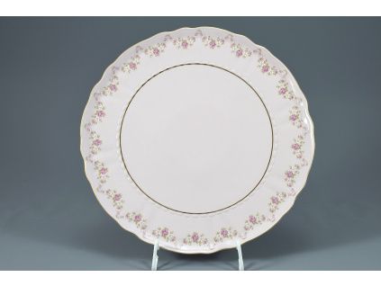 Sonáta, talíř na dort, 26 cm, růžový porcelán, kytičky, Leander