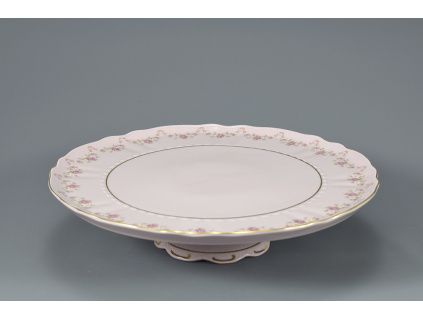 Sonáta, talíř na dort na nožce, 26 cm, růžový porcelán, kytičky, Leander