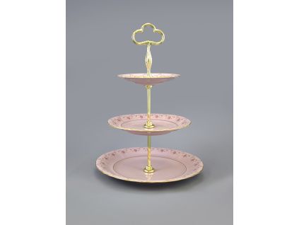 Sonáta, etažér třípatrový, růžový porcelán, kytičky, Leander