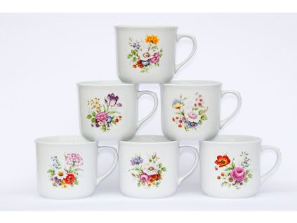 Sada hrnků, Vařák, 0,65 l, Český porcelán Dubí, pestré květy, 6 ks