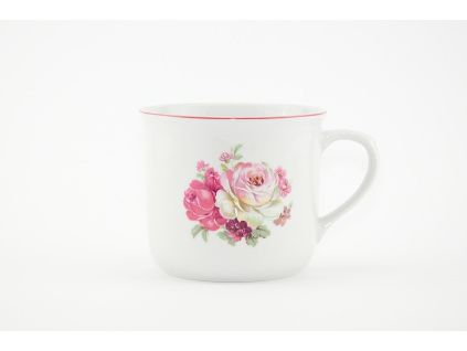 Vařák, hrnek, 0,65 l, růže s růžovou linkou, Český porcelán