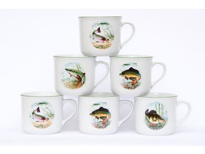 Sada hrnků vařáků, 0,65 l, Český porcelán, ryby, zelená linka