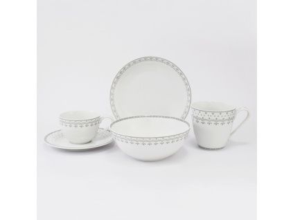 Snídaňová souprava, český porcelán, HyggeLine, šedá, Leander, 5 d.