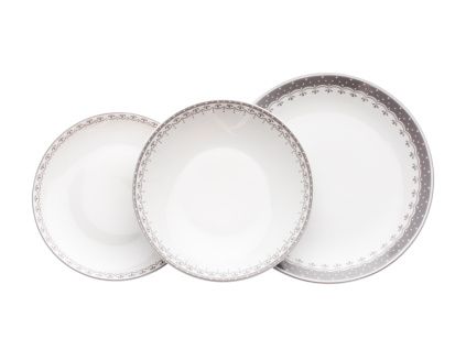 Talířová souprava, český porcelán, HyggeLine, šedá, Leander, 12 d.