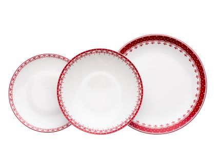 Talířová souprava, český porcelán, HyggeLine, červená, Leander, 12 d.