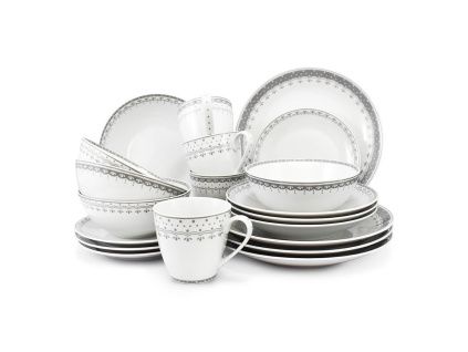 Jídelní souprava, český porcelán, HyggeLine, šedá, Leander, 20 d.