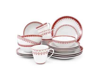 Jídelní souprava, český porcelán, HyggeLine, červená, Leander, 20 d.