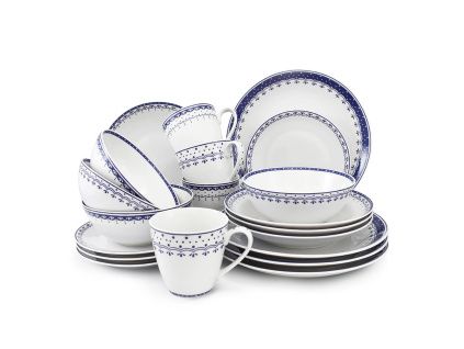 Jídelní souprava, český porcelán, HyggeLine, modrá, Leander, 20 d.