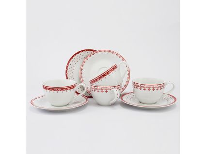 Sada šálků a podšálků, 0,20 l, HyggeLine, červená, Leander, český porcelán, 4 ks
