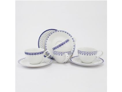 Sada šálků a podšálků, 0,20 l, HyggeLine, modrá, Leander, český porcelán, 4 ks