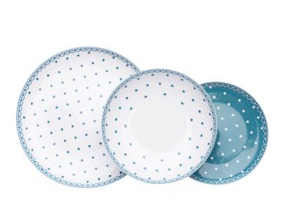 Tom, talířová sada, karlovarský porcelán, petrolej, puntíky, Thun, 18 d.