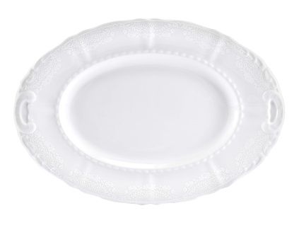 Mísa oválná, 36 cm, český porcelán, Sonáta, bílá krajka, Leander