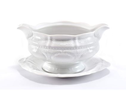 Omáčník kul. s podstavcem, 0,35 l, český porcelán, Sonáta, bílá krajka, Leander