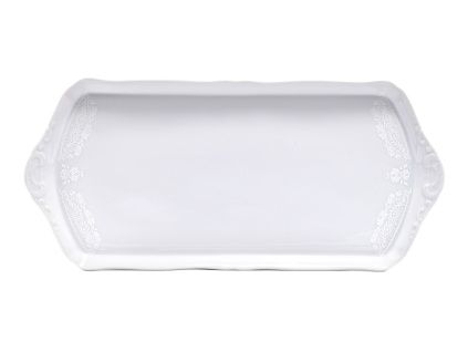 Podnos čtyřhranný, 38 cm, český porcelán, Sonáta, bílá krajka, Leander