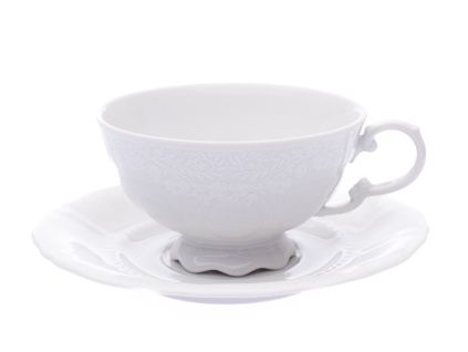 Šálek nízký s podšálkem, 0,2 l, český porcelán, Sonáta, bílá krajka, Leander