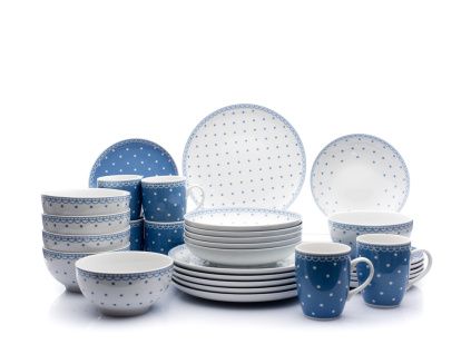 Jídelní souprava, Kodaň, modré puntíky, karlovarský porcelán, Thun, 30 d.