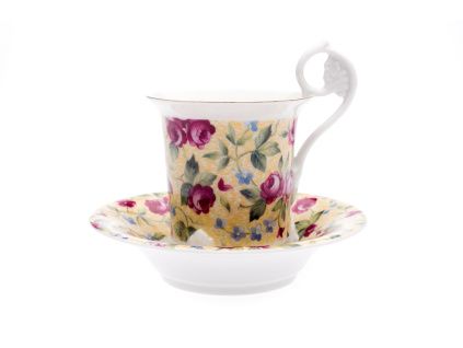 Šálek na kávu, 200 ml, Míšeň, český porcelán, růže na žluté, Leander