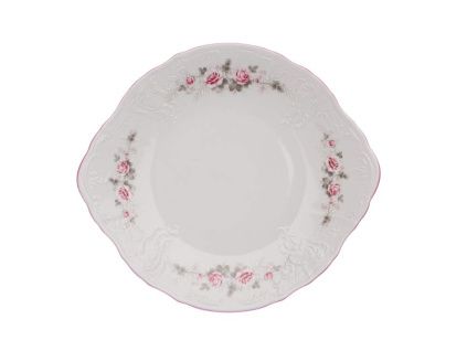 Talíř koláčový, český porcelán, Bernadotte, 27 cm, růže, růžový proužek, Thun