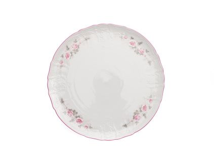 Talíř dortový, český porcelán, Bernadotte, 32 cm, růže, růžový proužek, Thun