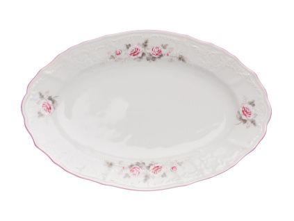 Mísa oválná, 26 cm, český porcelán, Bernadotte, růže, růžový proužek, Thun