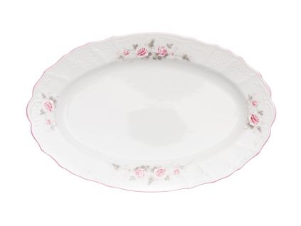 Mísa oválná, 39 cm, český porcelán, Bernadotte, růže, růžový proužek, Thun