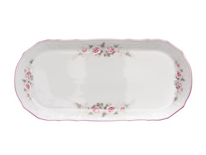 Podnos čtyřhranný, 37 cm, český porcelán, Bernadotte, růže, růžový proužek, Thun