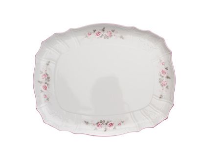 Podnos čtyřhranný, 40 cm, český porcelán, Bernadotte, růže, růžový proužek, Thun