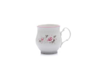 Hrnek Jonáš, český porcelán, Bernadotte, 310 ml, růže, růžový proužek, Thun