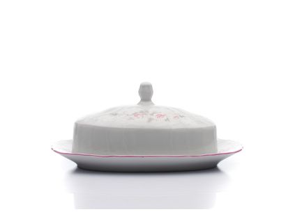 Máslenka, český porcelán, Bernadotte, 250 g, růže, růžový proužek, Thun