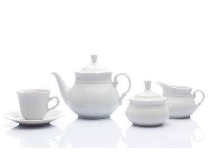 Čajová souprava, český porcelán, Natálie, bílá, Thun, 15 d.