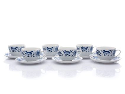 Sada šálků s podšálkem, český porcelán, 270 ml, Saphyr, cibulák, Thun, 6 ks