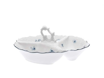 Kabaret malý 3-dílný, český porcelán, Bernadotte, modré růžičky, Thun