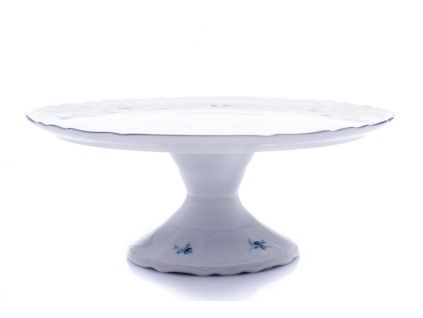Talíř na dort na noze, český porcelán, Bernadotte, 32 cm, modré růžičky, Thun