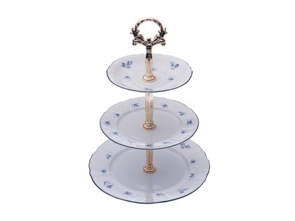 Etažérka, český porcelán, Bernadotte, modré růžičky, Thun