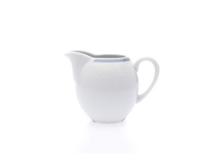 Mlékovka vysoká, český porcelán, 0,35 l, bílá krajka, modrý lem, Thun