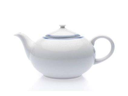 Čajová konvice, český porcelán, 1,20 l, bílá krajka, modrý lem, Thun