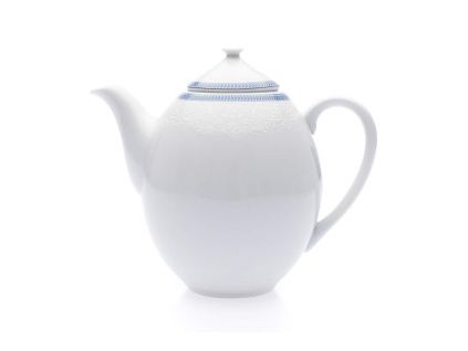 Kávová konvice, český porcelán, 1,20 l, bílá krajka, modrý lem, Thun