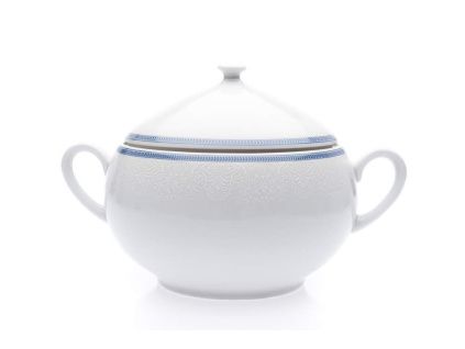 Mísa polévková, český porcelán, 2,8 l, bílá krajka, modrý lem, Thun