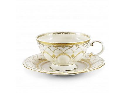 Šálek s podšálkem Sonáta, český porcelán, 0,20 l, slonová kost, zlatotisk, Leander