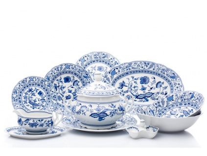 Jídelní souprava, český porcelán, Mary-Anne, cibulák, Leander, 25 d.