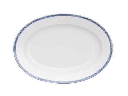 Mísa oválná, český porcelán, 24 cm, bílá krajka, modrý lem, Thun,