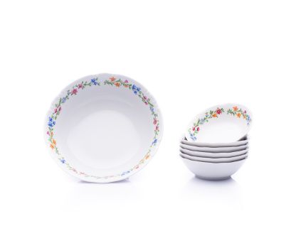 Kompotová souprava, český porcelán, Constance, květinový pás, 7 d., Thun 1794
