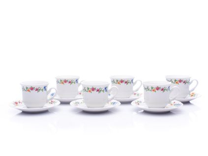 Šálky a podšálky, český porcelán, 230 ml, Constance, květinový pás, 6 ks, Thun 1794