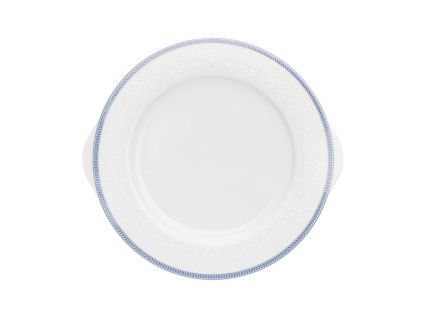 Talíř koláčový, český porcelán, bílá krajka, modrý lem, 27 cm, Thun